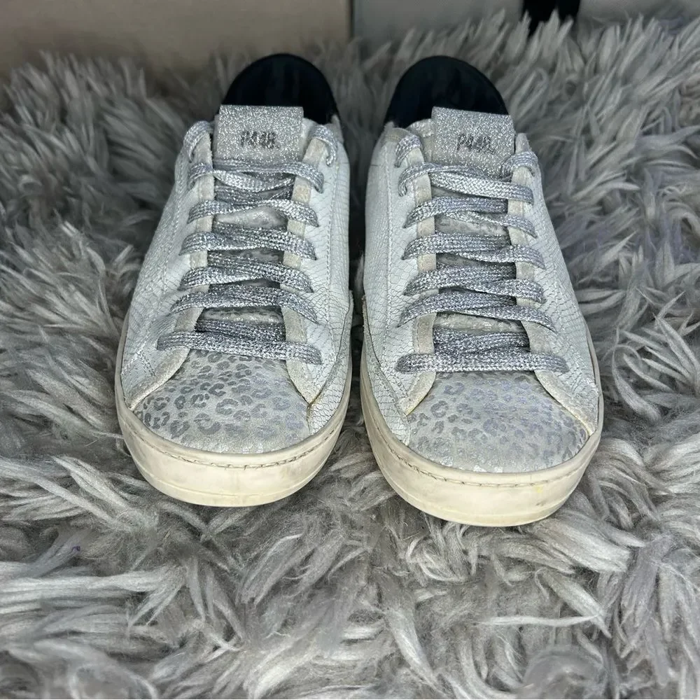 P448 John leopard print lace up distressed sneakers women’s shoe size 7
